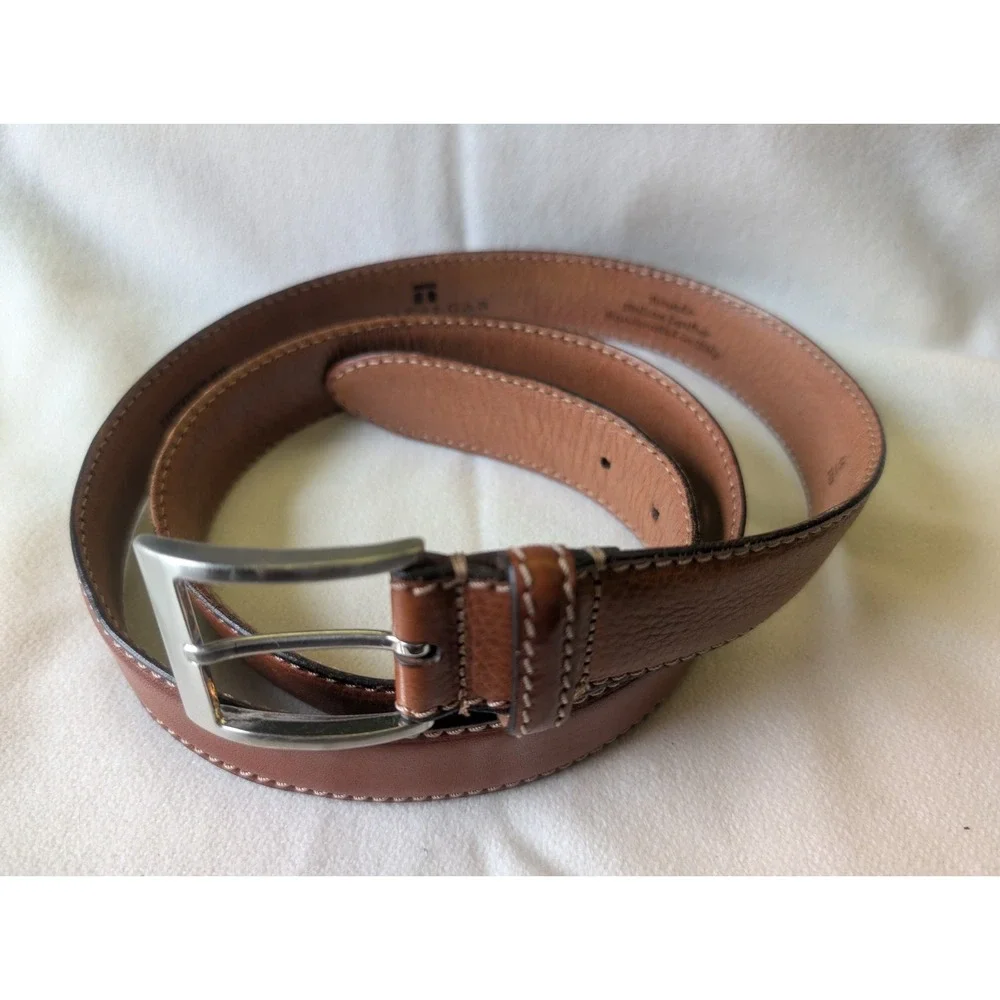 Trafalgar Italian Leather Contrast Stitch Belt Nickel Finish Buckle Size 44